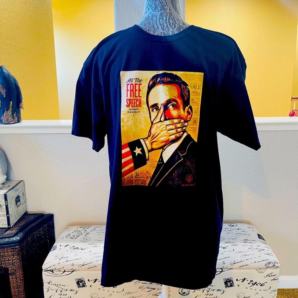 Obey - Dark Blue Shirt “propaganda All Free Speech Money Can Buy”